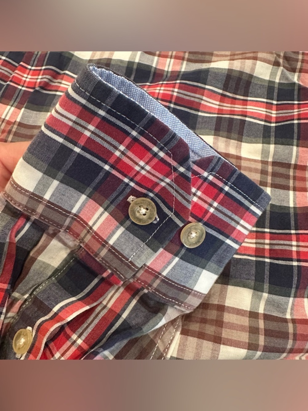 Ben Sherman Plaid Union Fit Button Down Shirt Men XL Red Blue Tan Preppy Cotton - Picture 5 of 10